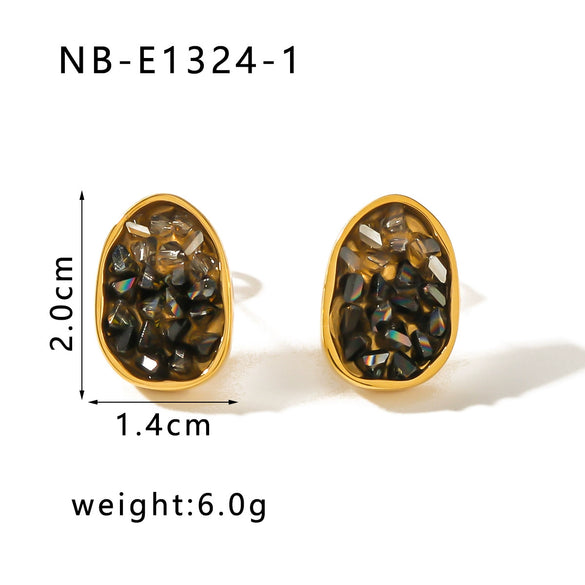 Wholesale Stainless Steel Women's Earrings With Inlaid Color Zircon In Irregular Shape And Geometric Pattern 18K Vacuum Plated In Furnace