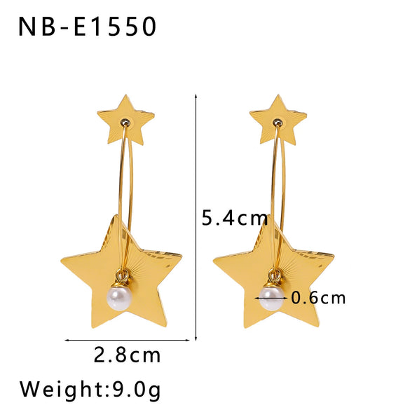 Wholesale Stainless Steel Women's Earrings With Stars Love Geometric Design Hollow Titanium Steel Plated 18K Gold Pearl Pendant Vacuum Plating In Furnace 18K