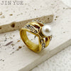 Wholesale Stainless Steel Women's Exaggerated Elegant Ring With Pearl Diamond In French Retro Style And Electroplating Treatment