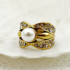 Wholesale Stainless Steel Women's Exaggerated Elegant Ring With Pearl Diamond In French Retro Style And Electroplating Treatment