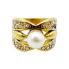 Wholesale Stainless Steel Women's Exaggerated Elegant Ring With Pearl Diamond In French Retro Style And Electroplating Treatment