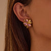 Wholesale Stainless Steel Women's Fashion Earrings With Flower And Geometric Pattern And Electroplating Design