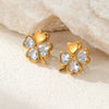 Wholesale Stainless Steel Women's Fashion Earrings With Flower And Geometric Pattern And Electroplating Design