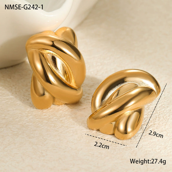 Wholesale Stainless Steel Women's Fashion Geometric Wave Electroplated Earrings