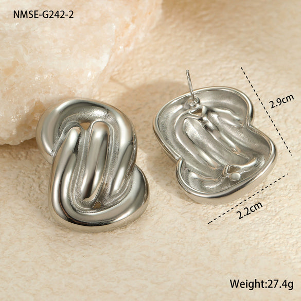 Wholesale Stainless Steel Women's Fashion Geometric Wave Electroplated Earrings