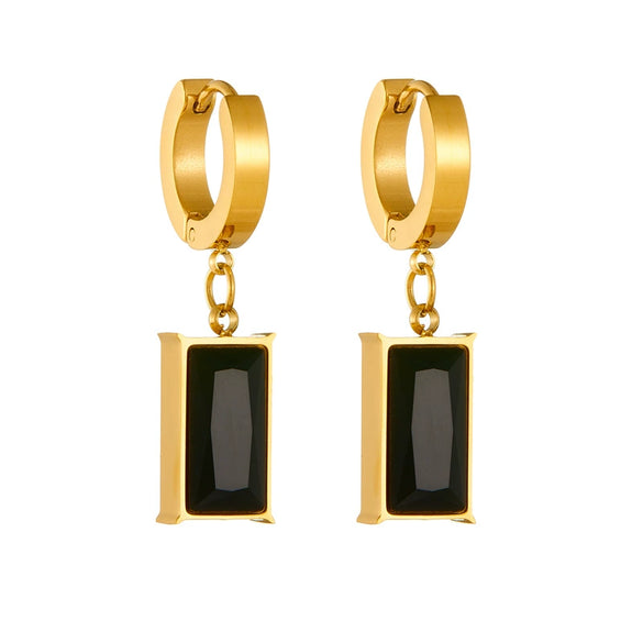 Wholesale Stainless Steel Women's Fashion Retro Black Gemstone Square Geometric Pendant Earrings With Electroplating
