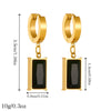 Wholesale Stainless Steel Women's Fashion Retro Black Gemstone Square Geometric Pendant Earrings With Electroplating