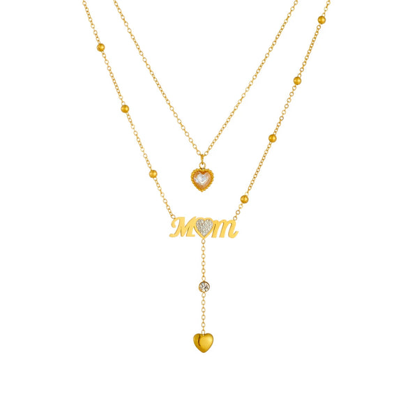 Wholesale Stainless Steel Women's Fashionable Simple Elegant Stacked Multilayered Heart Pendant Necklace With Electroplating