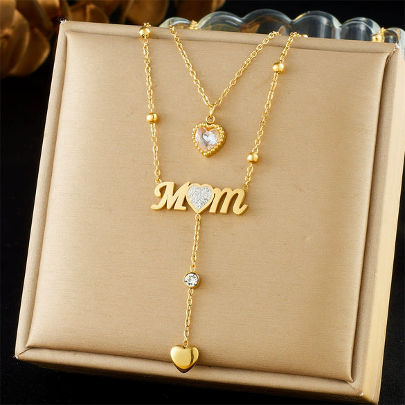 Wholesale Stainless Steel Women's Fashionable Simple Elegant Stacked Multilayered Heart Pendant Necklace With Electroplating