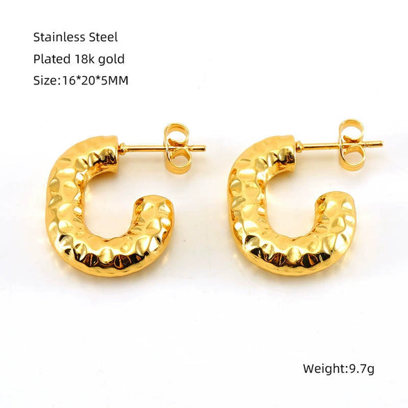 Wholesale Stainless Steel Women's Geometric Cshaped Retro Light Luxury Electroplated Earrings