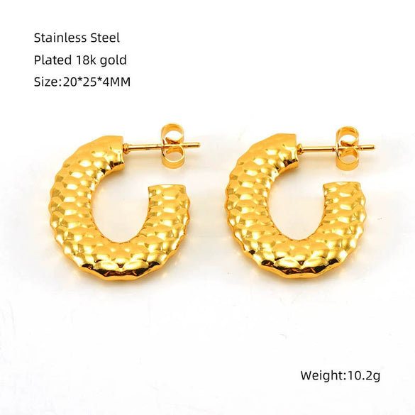 Wholesale Stainless Steel Women's Geometric Cshaped Retro Light Luxury Electroplated Earrings