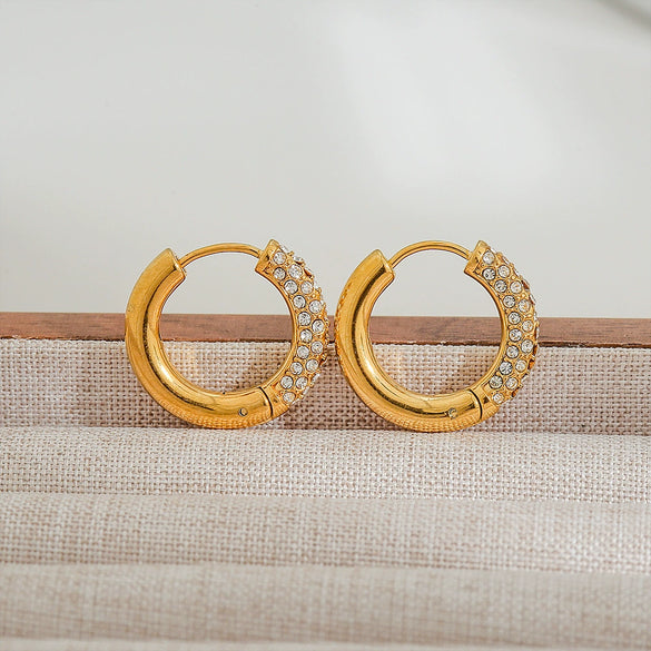 Wholesale Stainless Steel Women's Geometric Diamond Earrings Plated With Gold