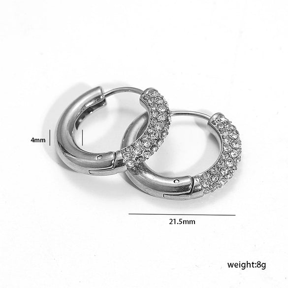 Wholesale Stainless Steel Women's Geometric Diamond Earrings Plated With Gold
