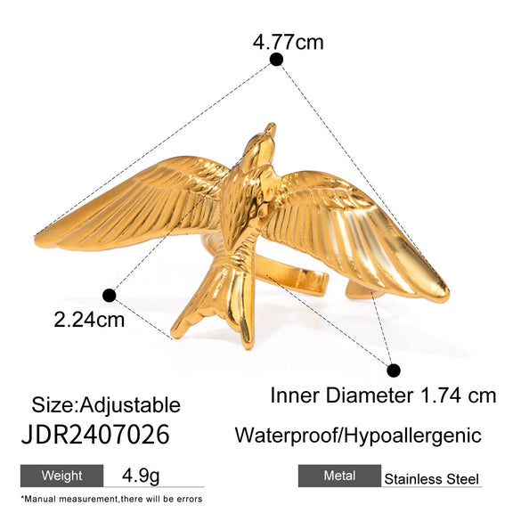 Wholesale Stainless Steel Women's Geometric Open Ring With Wings And Bird Design Electroplated
