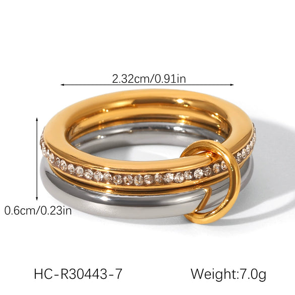 Wholesale Stainless Steel Women's Geometric Ring Set With Diamonds And 18K Goldplated