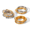 Wholesale Stainless Steel Women's Geometric Ring Set With Diamonds And 18K Goldplated