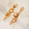 Wholesale Stainless Steel Women's Geometric Small Flower Leaf Shape Earrings With Electroplating