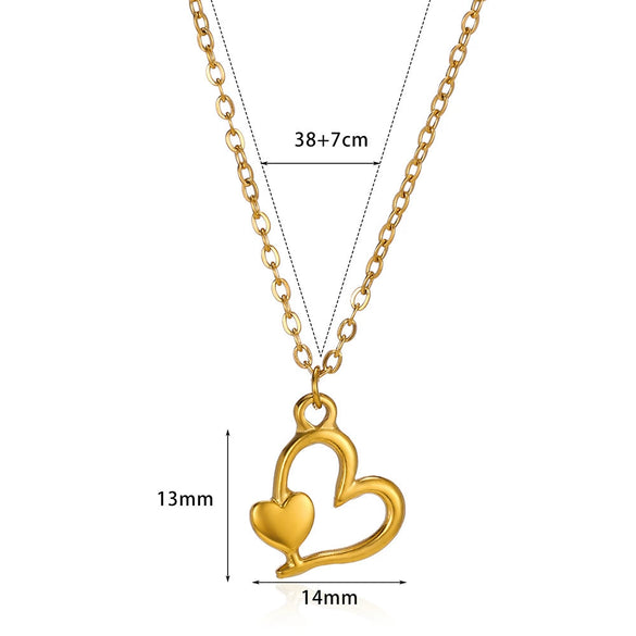 Wholesale Stainless Steel Women's Heart Shaped Geometric Pendant Necklace With 18K Plating