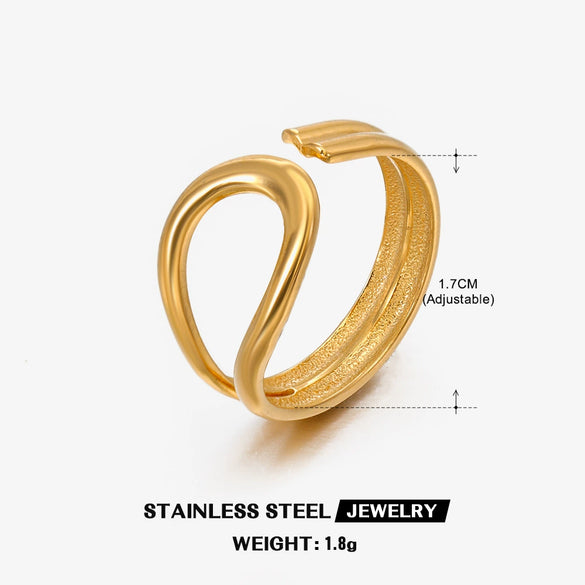 Wholesale Stainless Steel Women's Ins Style Geometric Opening Adjustable 18K Goldplated Ring
