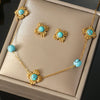 Wholesale Stainless Steel Women's Jewelry Set With Fourpetal Flower Pattern And Turquoise Inlay Electroplated Treatment
