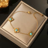 Wholesale Stainless Steel Women's Jewelry Set With Fourpetal Flower Pattern And Turquoise Inlay Electroplated Treatment