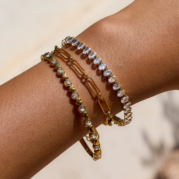 Wholesale Stainless Steel Women's Love Zircon Bracelet With Geometric Pattern And Electroplating