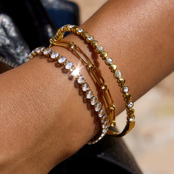 Wholesale Stainless Steel Women's Love Zircon Bracelet With Geometric Pattern And Electroplating