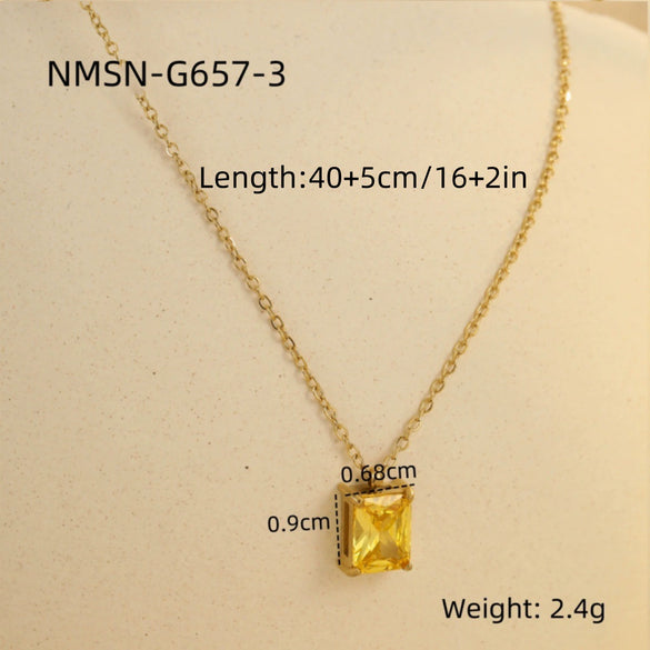 Wholesale Stainless Steel Women's Necklace With Square Zircon Pendant Electroplated Fashion Style