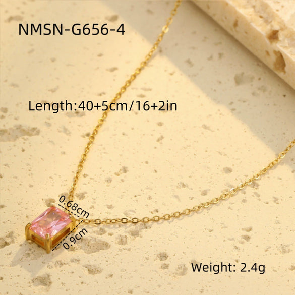 Wholesale Stainless Steel Women's Necklace With Square Zircon Pendant Electroplated Fashion Style
