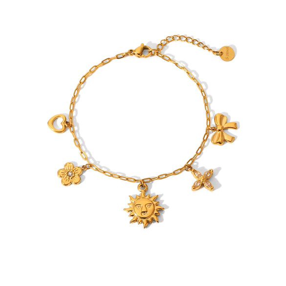 Wholesale Stainless Steel Women's Pendant Bracelet With Love Flower Bow Geometric Heart Shape Electroplated Design