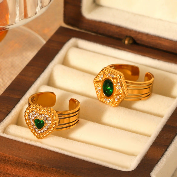 Wholesale Stainless Steel Women's Ring With Geometric Pattern Heart And Sixpointed Star Shape Inlaid Zirconia
