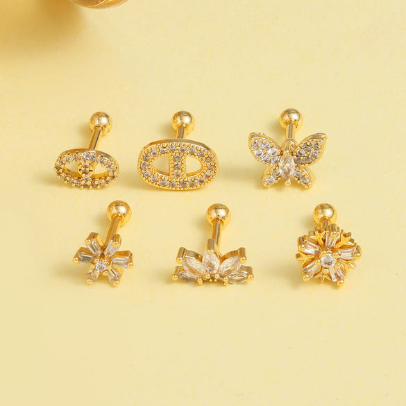 Wholesale Stainless Steel Women's Simple Geometric And Flower Pattern Electroplated Butterfly Earrings For Cartilage Piercing