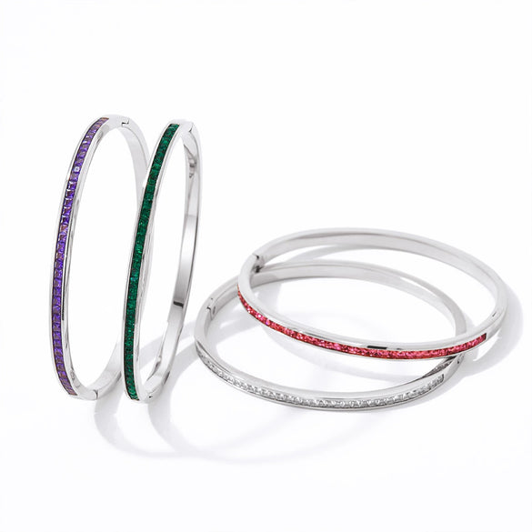 Wholesale Stainless Steel Women's Sweet Fresh Non Fading Narrow Half Ring Full Diamond Buckle Electroplated Bracelet