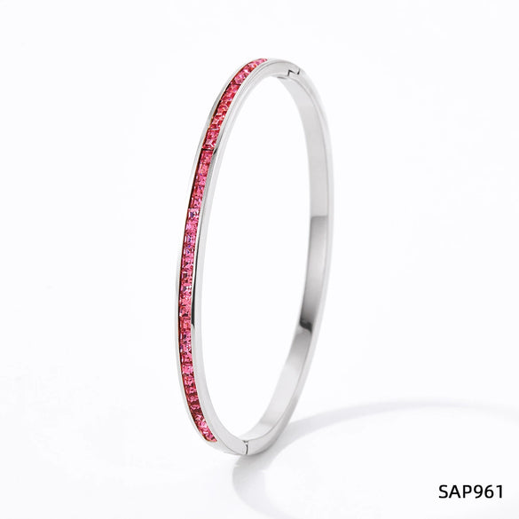 Wholesale Stainless Steel Women's Sweet Fresh Non Fading Narrow Half Ring Full Diamond Buckle Electroplated Bracelet