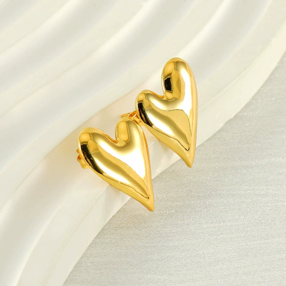 Wholesale 316L Stainless Steel Women's Three Dimensional Heart Shaped Electroplated Earrings