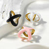 Wholesale Stainless Steel Xshaped Open Ring With Oil Dropping Pattern And Electroplating Treatment