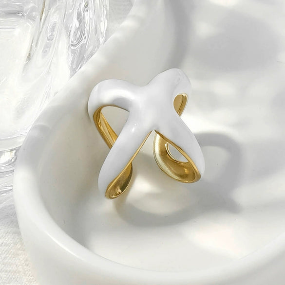 Wholesale Stainless Steel Xshaped Open Ring With Oil Dropping Pattern And Electroplating Treatment