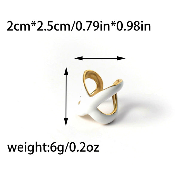 Wholesale Stainless Steel Xshaped Open Ring With Oil Dropping Pattern And Electroplating Treatment