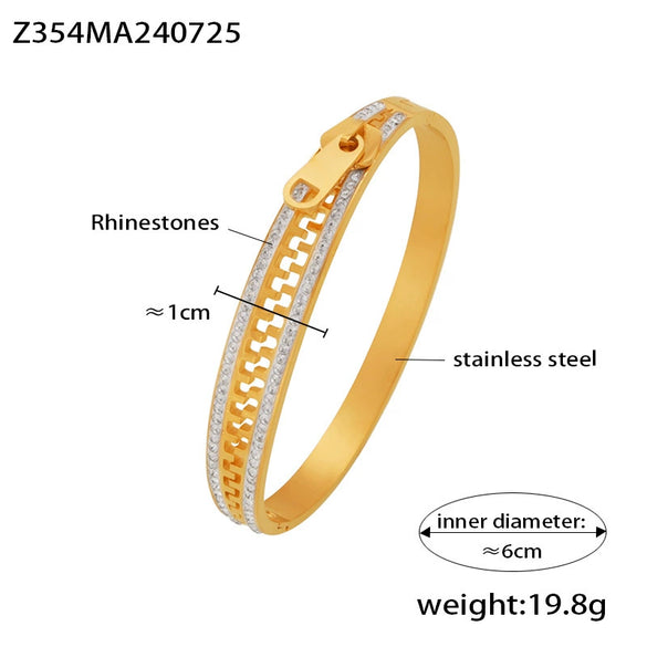 Wholesale Stainless Steel Zipper Full Diamond Bracelet With Simple Geometric Design And 18K Gold Plated Electroplating