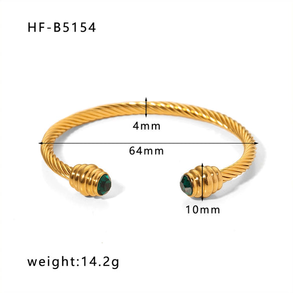 Wholesale Stainless Steel Zircon Bracelet With Rebar Pattern For Female 18K Vacuum Plated Electroplated Design Bulb Opening Geometric Style
