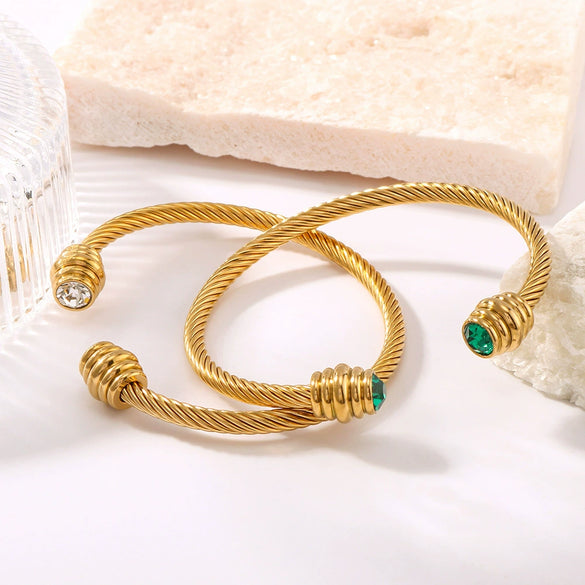Wholesale Stainless Steel Zircon Bracelet With Rebar Pattern For Female 18K Vacuum Plated Electroplated Design Bulb Opening Geometric Style