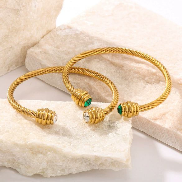 Wholesale Stainless Steel Zircon Bracelet With Rebar Pattern For Female 18K Vacuum Plated Electroplated Design Bulb Opening Geometric Style
