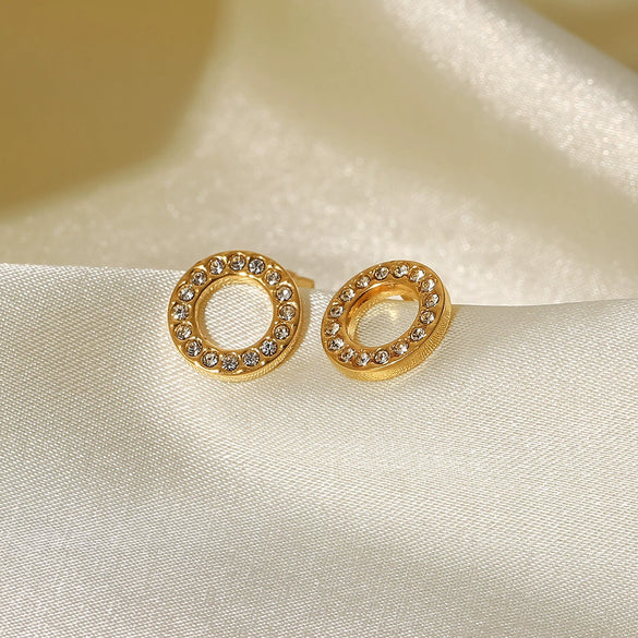 Wholesale Stainless Steel Zircon Earrings Electroplated For Women Geometric Style
