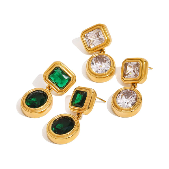 Wholesale Stainless Steel Zircon Earrings Retro Light Luxury Style Geometric Electroplated For Women