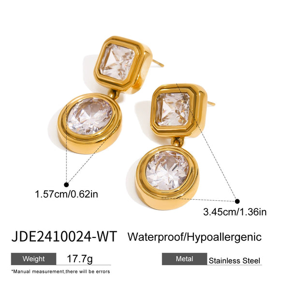 Wholesale Stainless Steel Zircon Earrings Retro Light Luxury Style Geometric Electroplated For Women