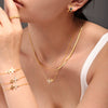 Wholesale Stainless Steel Zircon Fourleaf Flower Doublelayer Clavicle Necklace Bracelet Set With Pvd Electroplated Treatment For Women In Light Luxury Style