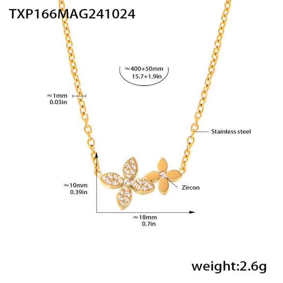 Wholesale Stainless Steel Zircon Fourleaf Flower Doublelayer Clavicle Necklace Bracelet Set With Pvd Electroplated Treatment For Women In Light Luxury Style
