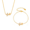 Wholesale Stainless Steel Zircon Fourleaf Flower Doublelayer Clavicle Necklace Bracelet Set With Pvd Electroplated Treatment For Women In Light Luxury Style