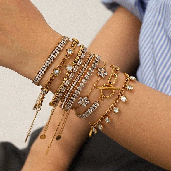 Wholesale Stainless Steel Zircon Heart Shape Flower Geometric Women's Bracelet