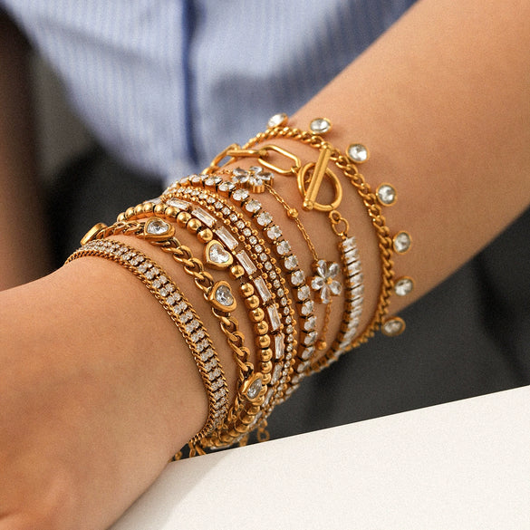 Wholesale Stainless Steel Zircon Heart Shape Flower Geometric Women's Bracelet